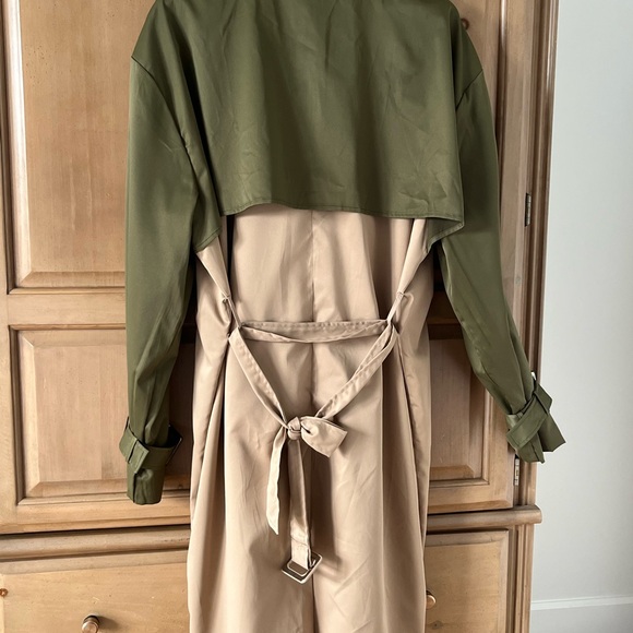 Khaki Contrast Oversized Belted Midi Trench Coat - Picture 4 of 12